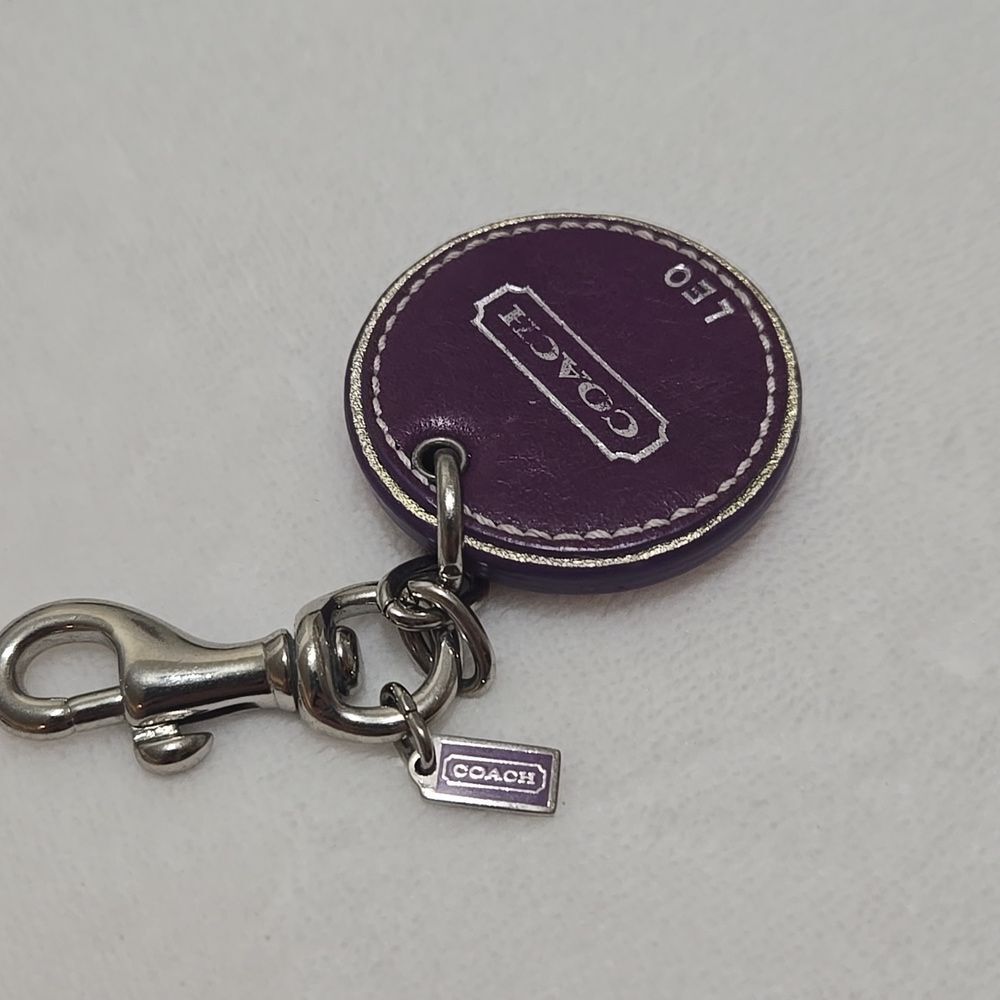 Vintage Coach LEO Zodiac Purple Leather Keychain Clip Charm - Picture 3 of 6